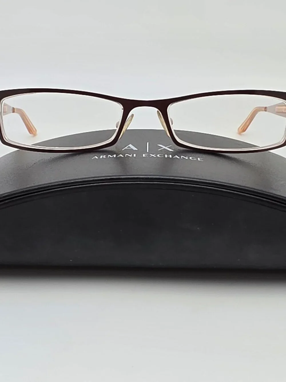 Armani Exchange AX218 Brown on Cream Rectangular Cat Eye Eyeglasses Frame w Case
